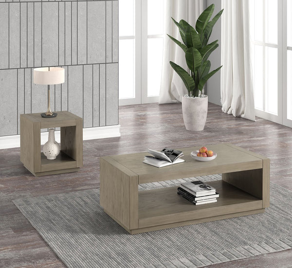 English Elm Rectangle Modern Coffee Table with Plinth Base and Open Shelf, Medium Wood Finish, Stylish Living Room Centerpiece Natural 48 L x 28 W x 12 H B2741P395383