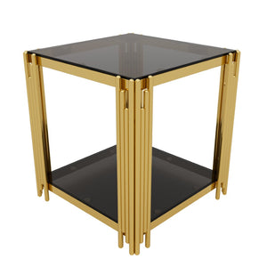 English Elm Modern Glam Rectangular Coffee Table with Mirrored Top Gold Sculptural Frame Open Shelf Black N735P380101B