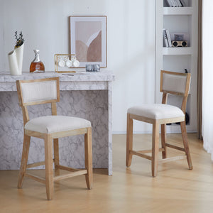 English Elm Christopher Knight Home® - 26.5" Counter Stools Set of 2 Upholstered Farmhouse Bar Stools with Curved Back, Footrest, Solid Wood Frame Beige+Natural 72643.00BGE