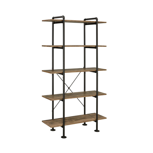 English Elm Rustic Industrial 5-Shelf Bookcase with Water-Pipe Metal Frame, 73.5" Tall Rustic Oak & Black Storage Display B062P184590