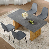 English Elm Table and Chair Set.Cozy Modern Mdf Dining Set -67"X35.4" With 4 Comfortable Dark Grey Linen-Cotton Dining Chair With Round Corner Design.Suitable For Home Dining Rooms,Hotels,Other Commercial Spaces.