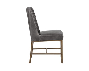 Sunpan LEIGHLAND DINING CHAIR - Timeless Tufted Elegance with Antique Brass Frame for Sophisticated Spaces Grey 104912V
