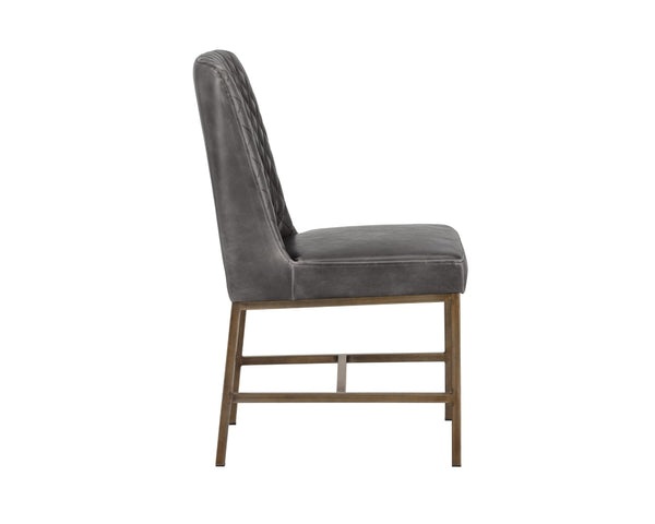 Sunpan LEIGHLAND DINING CHAIR - Timeless Tufted Elegance with Antique Brass Frame for Sophisticated Spaces Grey 104912V