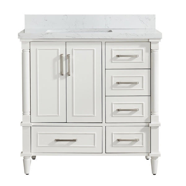 English Elm Fully Assembled 36 Inch Bathroom Vanity Carrara Marble Top Dual Basin Rubberwood W1826P308992