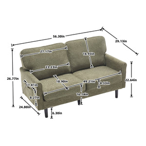 English Elm Loveseat Modern Mid-Century 2-Seater with USB Type-C Charging, Removable Zippered Covers, Sturdy Wood Legs Green W395P238825