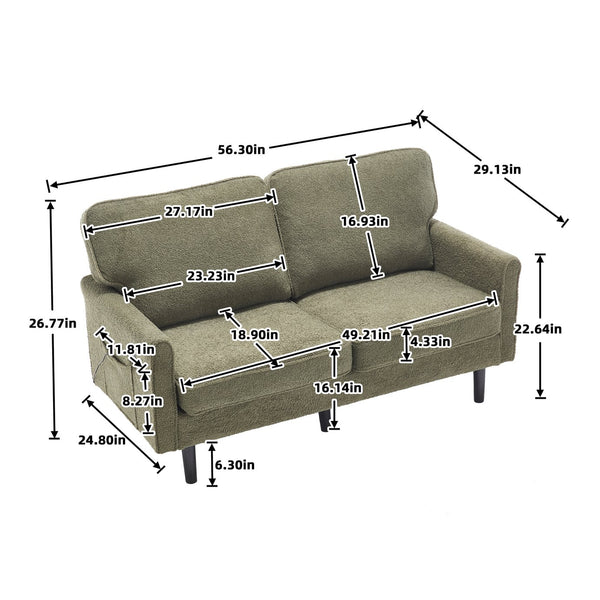 English Elm Loveseat Modern Mid-Century 2-Seater with USB Type-C Charging, Removable Zippered Covers, Sturdy Wood Legs Green W395P238825