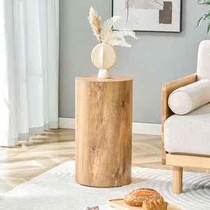 English Elm Simple Wood Grain Cylindrical Coffee Table – 11.8" Diameter For Modern, Industrial & Scandinavian Style W1151P361923-GIGA