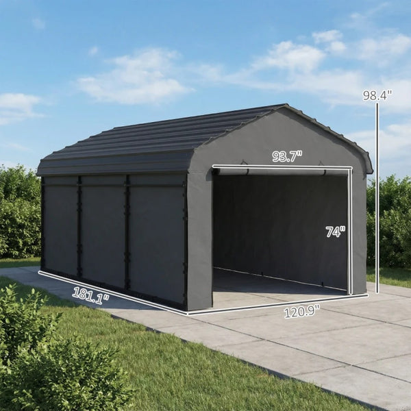 English Elm Heavy Steel Carport with Waterproof Metal Roof Wind Resistant Outdoor Vehicle Shelter T3971S00201