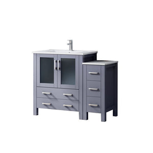 English Elm Dark Grey Single Bath Vanity 42" W With White Ceramic Top, Side Cabinet, Chrome Faucet & Storage Solutions B2731S01196