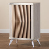 Baxton Studio Simona Mid-Century Modern Transitional Light Grey and Brown Wood 2-Door Storage Cabinet