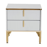Baxton Studio Lilac Modern Glam White Wood and Gold Metal 2-Drawer Nightstand