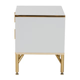 Baxton Studio Lilac Modern Glam White Wood and Gold Metal 2-Drawer Nightstand