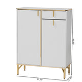 Baxton Studio Lilac Modern Glam White Wood and Gold Metal 2-Door Shoe Cabinet