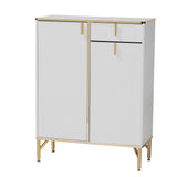 Baxton Studio Lilac Modern Glam White Wood and Gold Metal 2-Door Shoe Cabinet