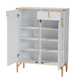 Baxton Studio Lilac Modern Glam White Wood and Gold Metal 2-Door Shoe Cabinet