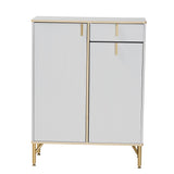 Baxton Studio Lilac Modern Glam White Wood and Gold Metal 2-Door Shoe Cabinet