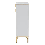 Baxton Studio Lilac Modern Glam White Wood and Gold Metal 2-Door Shoe Cabinet