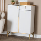 Baxton Studio Lilac Modern Glam White Wood and Gold Metal 2-Door Shoe Cabinet