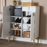 Baxton Studio Lilac Modern Glam White Wood and Gold Metal 2-Door Shoe Cabinet