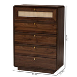 Baxton Studio Jenibelle Classic Walnut Brown Wood 5-Drawer Chest with Rattan Drawer