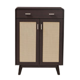 Baxton Studio Giancarlo Mid-Century Modern Espresso Brown Wood 2-Door Shoe Cabinet with Rattan Door