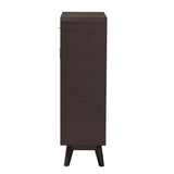 Baxton Studio Giancarlo Mid-Century Modern Espresso Brown Wood 2-Door Shoe Cabinet with Rattan Door