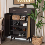 Baxton Studio Giancarlo Mid-Century Modern Espresso Brown Wood 2-Door Shoe Cabinet with Rattan Door