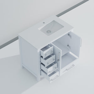 English Elm White Bath Vanity 36" W X 22" D With Cultured Marble Top – Sleek Storage & Soft-Close Convenience! B2731P259022-GIGA