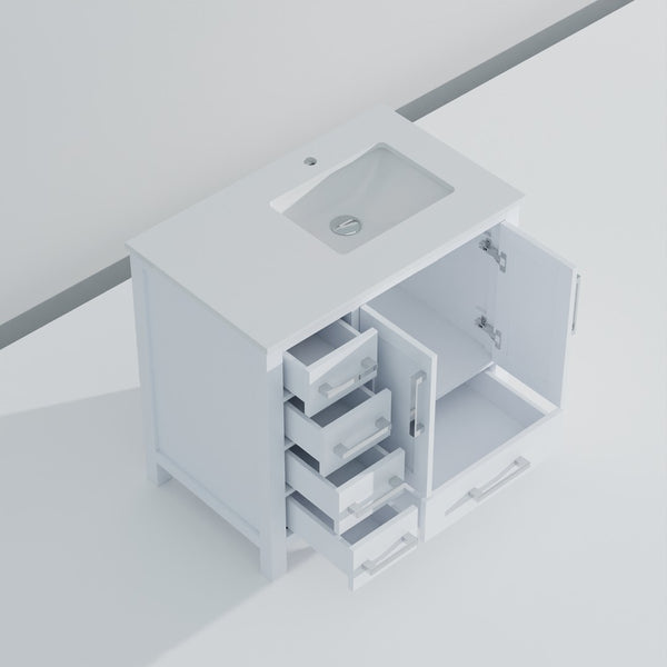 English Elm White Bath Vanity 36" W X 22" D With Cultured Marble Top – Sleek Storage & Soft-Close Convenience! B2731P259022-GIGA