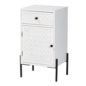 Baxton Studio Nefeli Mid-Century Transitional White Finished Wood and Black Metal 1-Drawer Storage Cabinet