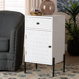 Baxton Studio Nefeli Mid-Century Transitional White Finished Wood and Black Metal 1-Drawer Storage Cabinet