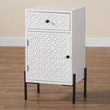 Baxton Studio Nefeli Mid-Century Transitional White Finished Wood and Black Metal 1-Drawer Storage Cabinet