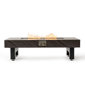 English Elm 54_inch Iron Fire Pit Table Stone Finish with Stainless Burner, Propane Powered, Spacious Patio Centerpiece Black W3131P277181