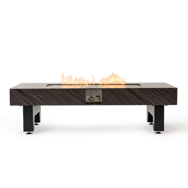 English Elm 54_inch Iron Fire Pit Table Stone Finish with Stainless Burner, Propane Powered, Spacious Patio Centerpiece Black W3131P277181