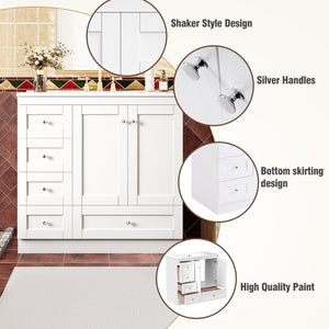 English Elm 36 Inch Shaker Bathroom Vanity with Ceramic Sink Four Soft Close Drawers White Mdf N729P414619K