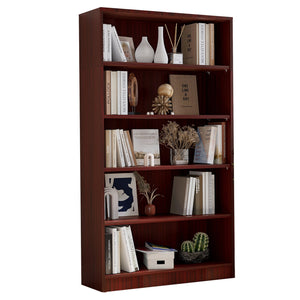 English Elm Bookshelf Mahogany 5-Tier 60" Modern Wood Bookcase — Sturdy 105lb Shelves, Tip-Over Safe Design T3623P379660