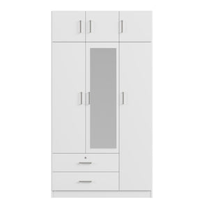 English Elm 3-door Mirrored Wardrobe with Full Length Dressing Mirror Drawers and Top Cabinet White LP006005AAK