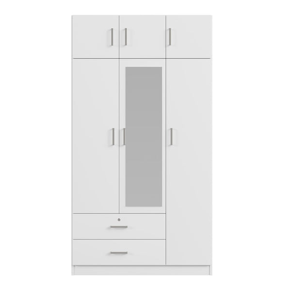 English Elm 3-door Mirrored Wardrobe with Full Length Dressing Mirror Drawers and Top Cabinet White LP006005AAK