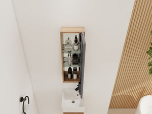 English Elm 10'' Wall Mounted Medicine Cabinet with Adjustable Glass Shelves and Jewelry Organizer W999P470283