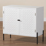 Baxton Studio Nefeli Mid-Century Transitional White Finished Wood and Black Metal 2-Door Storage Cabinet