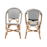 Baxton Studio Quincy Modern French Black and White Weaving and Natural Brown Rattan 2-Piece Bistro Chair Set