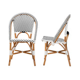 Baxton Studio Quincy Modern French Black and White Weaving and Natural Brown Rattan 2-Piece Bistro Chair Set