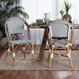 Baxton Studio Quincy Modern French Black and White Weaving and Natural Brown Rattan 2-Piece Bistro Chair Set