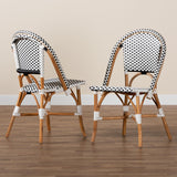 Baxton Studio Quincy Modern French Black and White Weaving and Natural Brown Rattan 2-Piece Bistro Chair Set