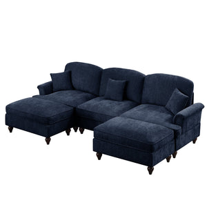 English Elm Classic Comfy Modular Sectional Sofa With Flared Arms, Removable Skirts & Movable Ottomans, Blue W3041S00257