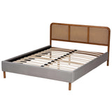 Baxton Studio Rosita Mid-Century Modern Transitional Light Grey Velvet Fabric and Walnut Brown Finished Wood Queen Size Platform Bed