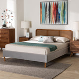 Baxton Studio Rosita Mid-Century Modern Transitional Light Grey Velvet Fabric and Walnut Brown Finished Wood Queen Size Platform Bed