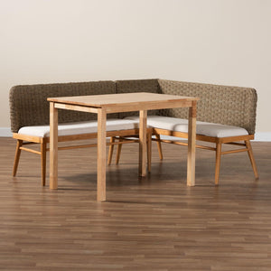 Baxton Studio bali Denver Modern Bohemian Seagrass and Acacia Wood Dining Nook Set for Cozy Gatherings 3-Piece Denver-Natural Seagrass-3PC Dining Set