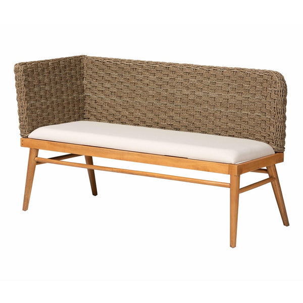 Baxton Studio bali Denver Modern Bohemian Seagrass and Acacia Wood Dining Nook Set for Cozy Gatherings 3-Piece Denver-Natural Seagrass-3PC Dining Set