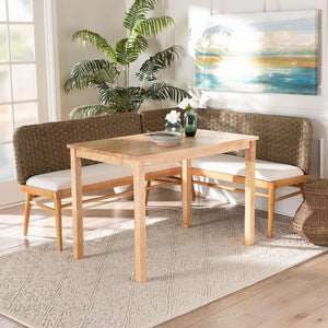 Baxton Studio bali Denver Modern Bohemian Seagrass and Acacia Wood Dining Nook Set for Cozy Gatherings 3-Piece Denver-Natural Seagrass-3PC Dining Set